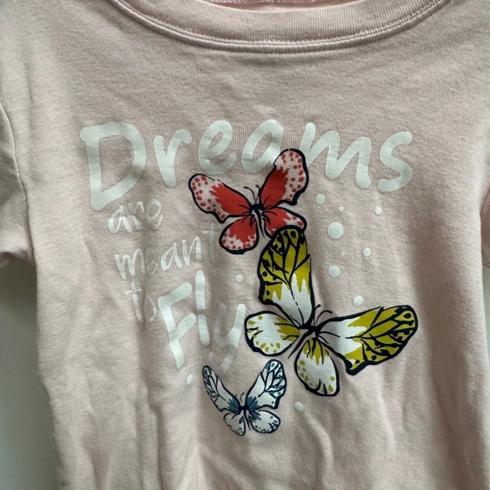 Daughter Queen 4T Girls Pink Butterfly Dreams Fly Short Sleeve Pajama Top Shirt